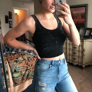 LIKE NEW Bozzolo Acid Wash Black Crop Top